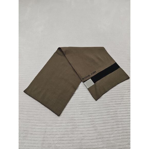 Michael Kors Mens Scarf Shaker Stripe Olive & Black New - Picture 1 of 6